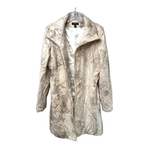 BEBE Wool Blend Peacoat Cream Gold Mock Neck Collar Button Jacket Womens L - Picture 3 of 6